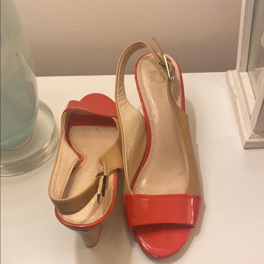 Nine West Red and Beige Slingback Heels